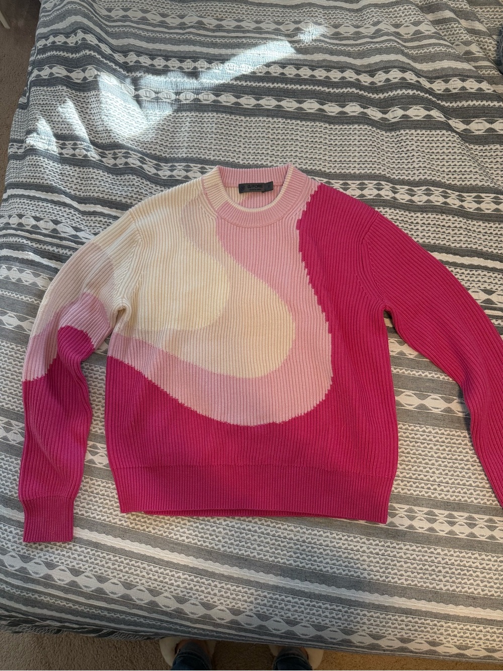 G/Fore Women's Pink Wave Ribbed Intarsia Knit Sweater